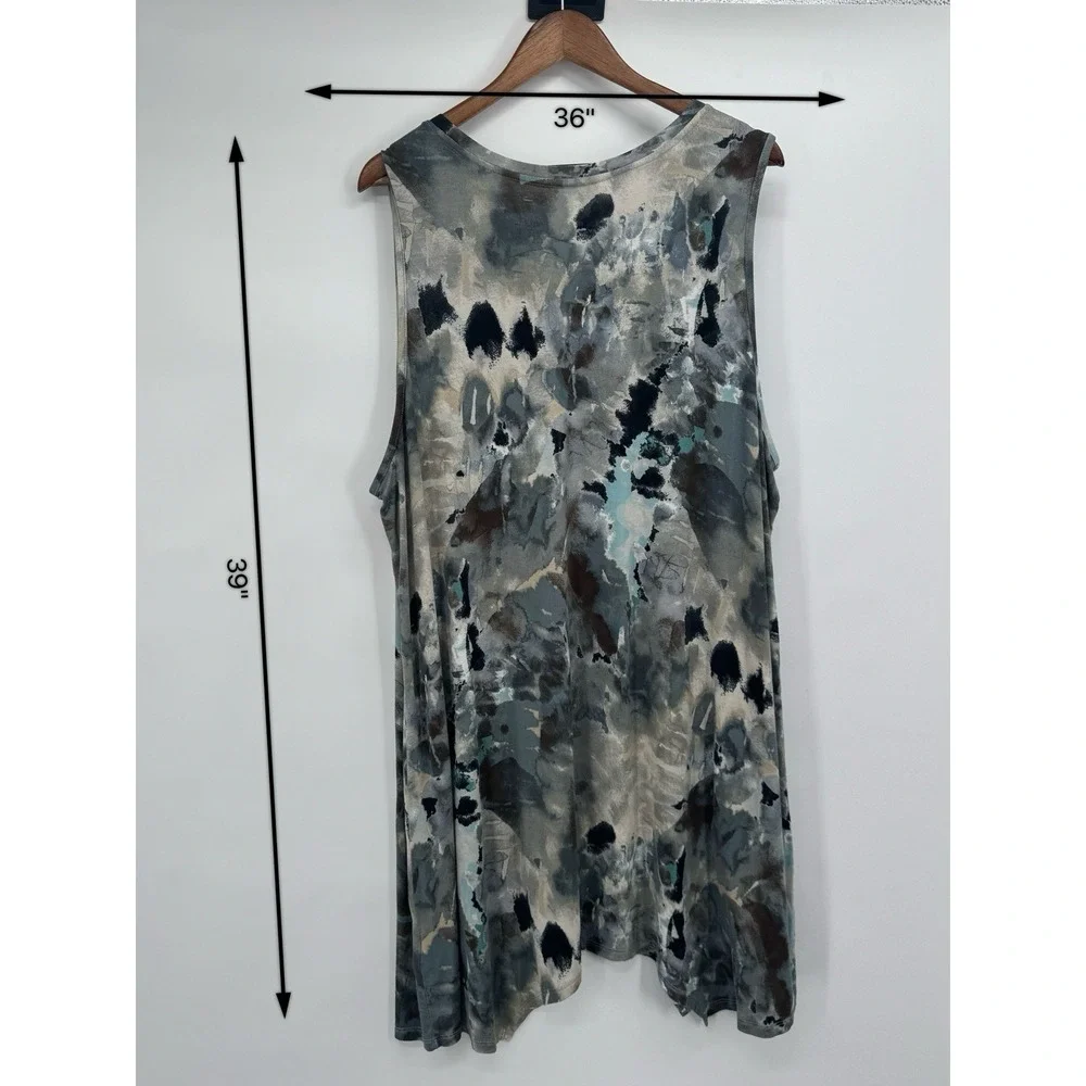 LOGO Layers By Lori Goldstein Tank Dress Handkerchief Hem Neutral watercolor - Picture 3 of 7